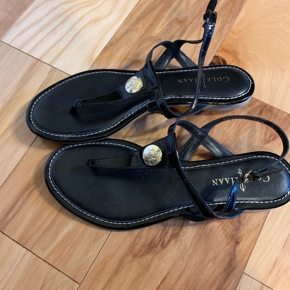 Cole Haan Shoes Cole Haan Leather And Patent Logo Thongs 75 Poshmark